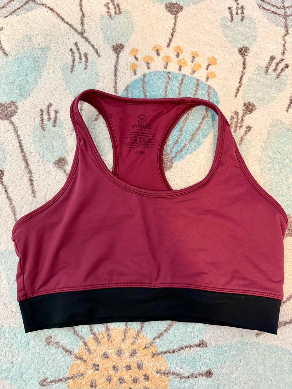 Virus Women's Maroon Racerback Sports Bra with Black Band